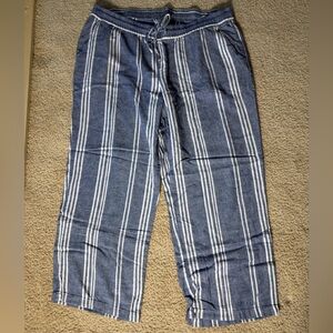 Striped Blue and White Casual Linen Type Pants